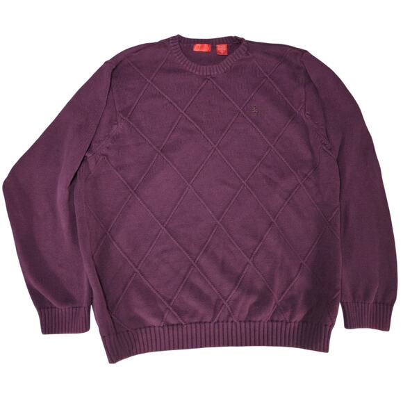 Izod Sweater XL Purple Cotton Diamond Knit Crew Neck Long Sleeve Pullover Mens - Picture 1 of 10